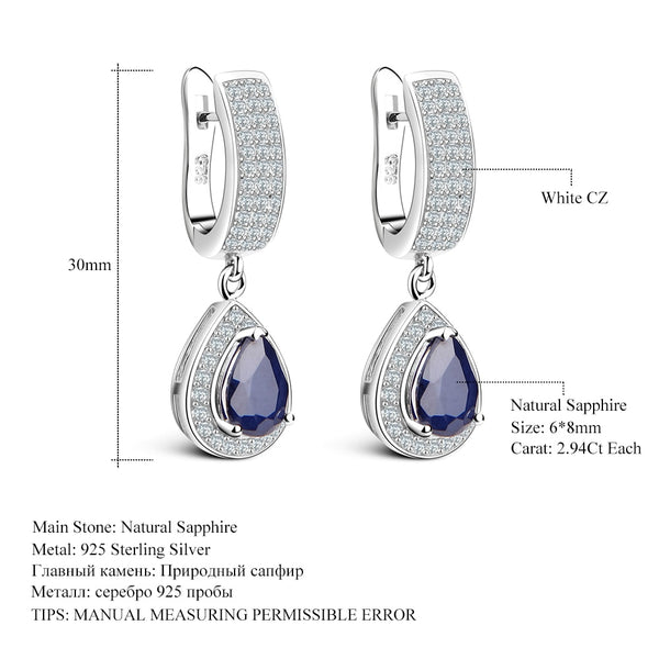 1.29ct Natural Sapphire Gemstone Drop Earrings Solid 925 Sterling Silver Fine Jewelry For Women Wedding | Vimost Shop.