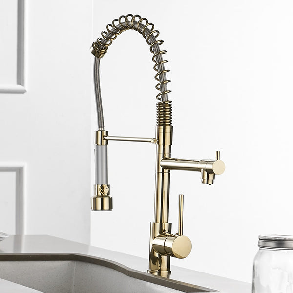 Kitchen Faucets Gold Torneira Para Cozinha Faucet for Kitchen Sink Single Pull Out Spring Spout Mixers Hot Cold Water Tap