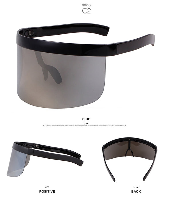 Oversize Shield Visor Mask Sunglasses Men Women One Peice Windproof Glasses Flat Top Hood Nicki Minaj Goggles | Vimost Shop.