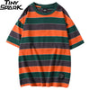 Hip Hop T Shirt Men Streetwear Harajuku Stripe Tshirt Color Block Short Sleeve | Vimost Shop.