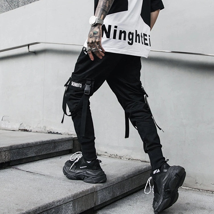 Ribbons Hip Hop Streetwear Pants Joggers Men 2020 Fashion Casual Slim Track Trousers Pants Black Sweatpants Male | Vimost Shop.