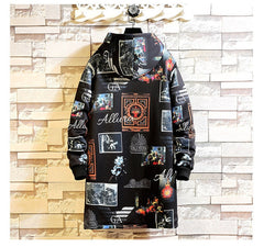 Fleece Jacket Winter Parkas Men 5XL Print Military Japanese Hooded Long Trench Coat Black Hip Hop Streetwear Thick Men's Jackets | Vimost Shop.