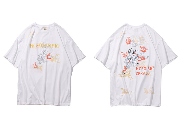Streetwear Chinese Mythical Creature Harajuku Tshirt Summer Short Sleeve T-Shirt Cotton Tops Tees Black | Vimost Shop.