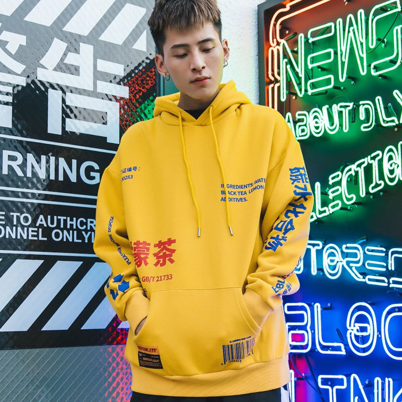Hoodies Men Chinese Printed Hooded Thick Pullover Sweatshirt Men High Street Fashion Hip Hop Streetwear Hoodie Autumn