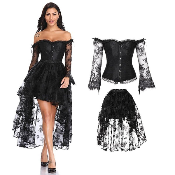 Steampunk Corset Sexy Gothic Bustier Irregular Palace Style Top Lace Strapless Dress 14 Steel Boned Slimming Burlesque Clothes | Vimost Shop.