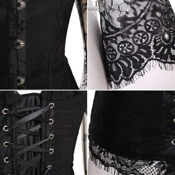 Steampunk Corset Sexy Gothic Bustier Irregular Palace Style Top Lace Strapless Dress 14 Steel Boned Slimming Burlesque Clothes | Vimost Shop.