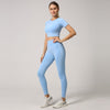 5pcs Women Workout Seamless Yoga Set Fitness Short Sleeve Long Crop Top Shirts Running Leggings Gym Clothes