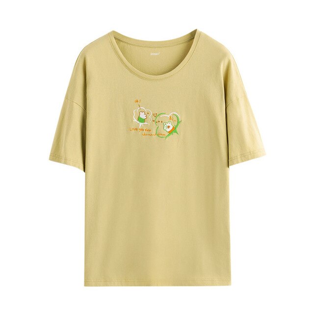 Loose Literary All-match Pure Cotton Printed Short Sleeve T-shirt | Vimost Shop.