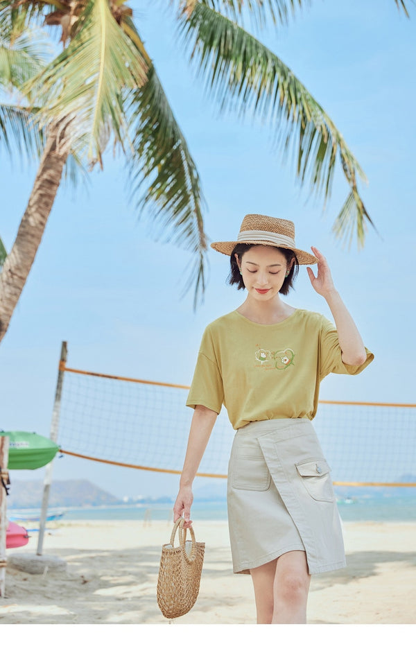 Loose Literary All-match Pure Cotton Printed Short Sleeve T-shirt | Vimost Shop.