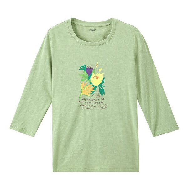 Spring New Arriavl Literary Flower Printed Loose All-match Base T-shirt | Vimost Shop.