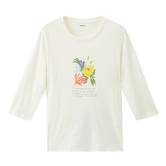 Spring New Arriavl Literary Flower Printed Loose All-match Base T-shirt | Vimost Shop.