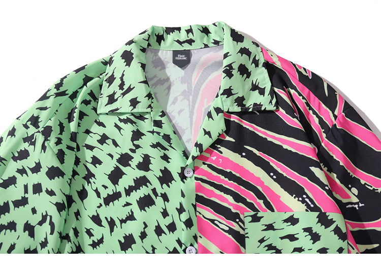 Men Hawaiian Shirt Zebra Stripe Leopard Print Patchwork | Vimost Shop.