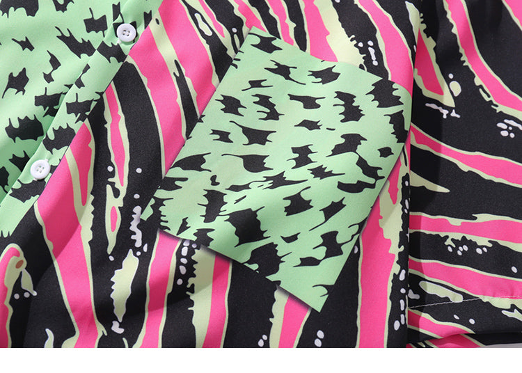 Men Hawaiian Shirt Zebra Stripe Leopard Print Patchwork | Vimost Shop.