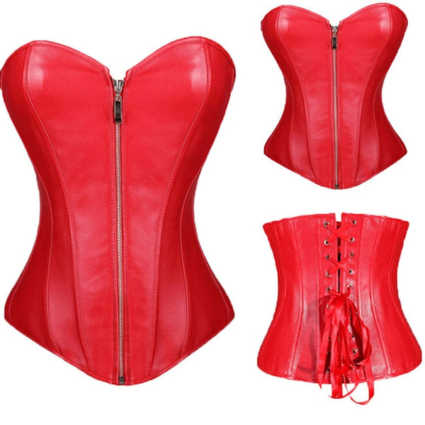 Sexy Women Zipper Steampunk Corselet Strapless Waist Trainer Leather Corset Body Shapewear Bustier Overbust Corset Tops | Vimost Shop.