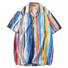 Men Hawaiian Shirt Painting Rainbow Stripe Hip Hop Shirt | Vimost Shop.