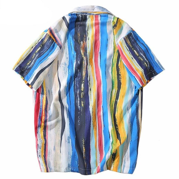 Men Hawaiian Shirt Painting Rainbow Stripe Hip Hop Shirt | Vimost Shop.