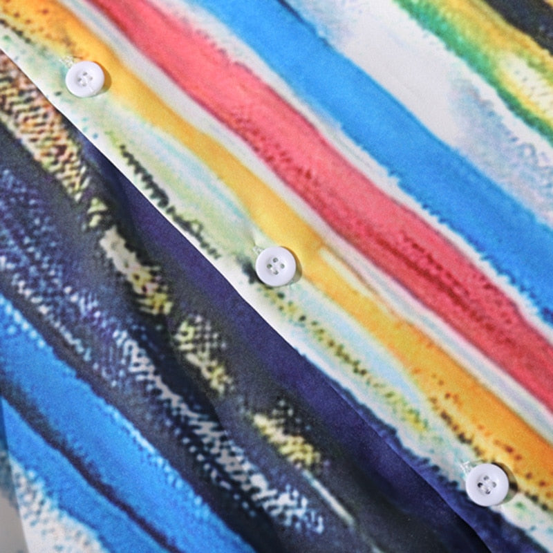 Men Hawaiian Shirt Painting Rainbow Stripe Hip Hop Shirt | Vimost Shop.