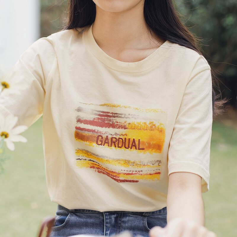 Retro Style Summer New Arrival Pure Cotton Letters Embroidered Leisure Short Sleeve T-shirt | Vimost Shop.