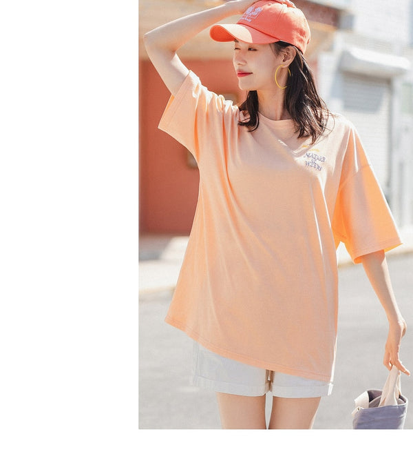 Summer Pure Cotton Round Collar Loose Printed All-match Short Sleeve T-shirt | Vimost Shop.
