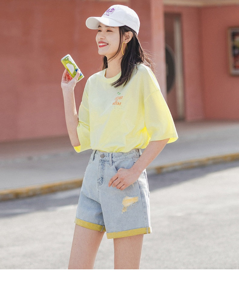 Summer Pure Cotton Round Collar Loose Printed All-match Short Sleeve T-shirt | Vimost Shop.