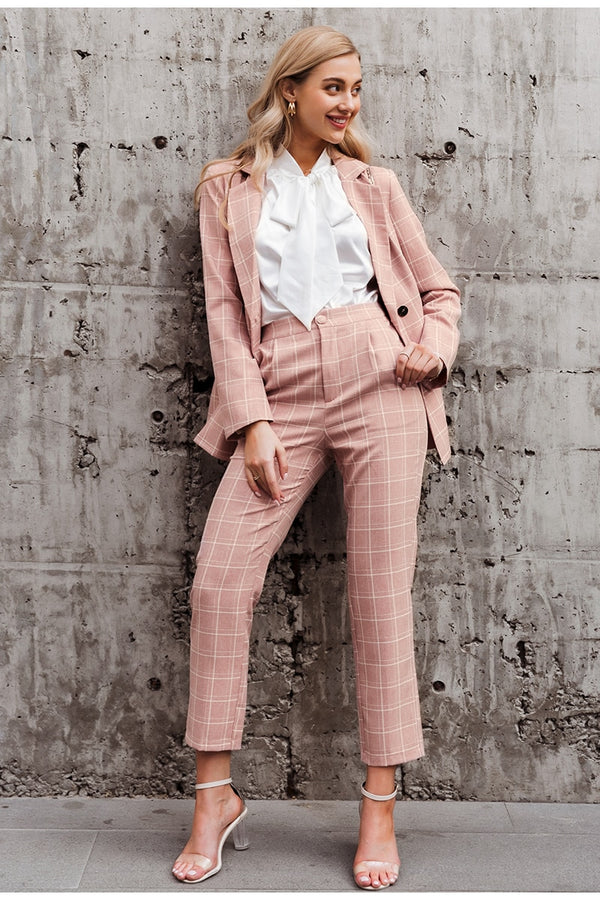 Fashion plaid women blazer suits Long sleeve double breasted blazer | Vimost Shop.