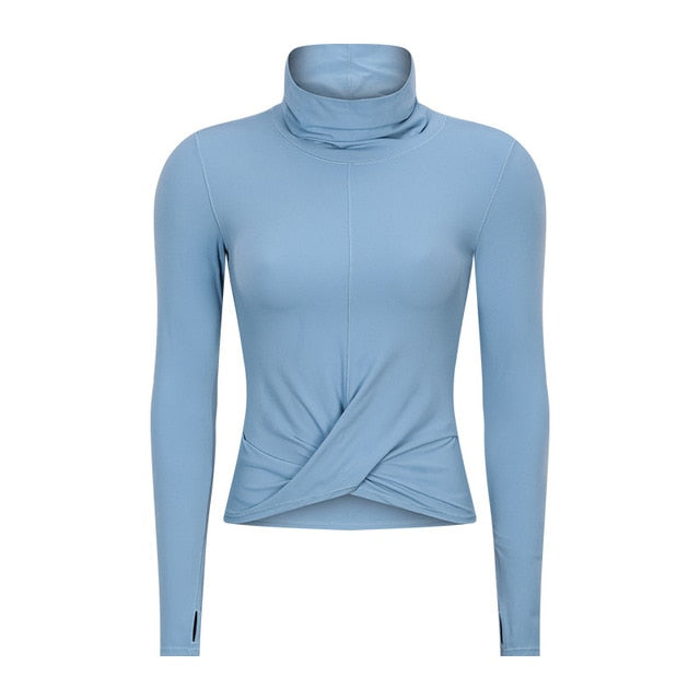 High Collar Yoga Crop Tops with Thumb Hole Sports Athletic Long Sleeve Shirts Women Twist Fitness Gym Tops High Quality | Vimost Shop.