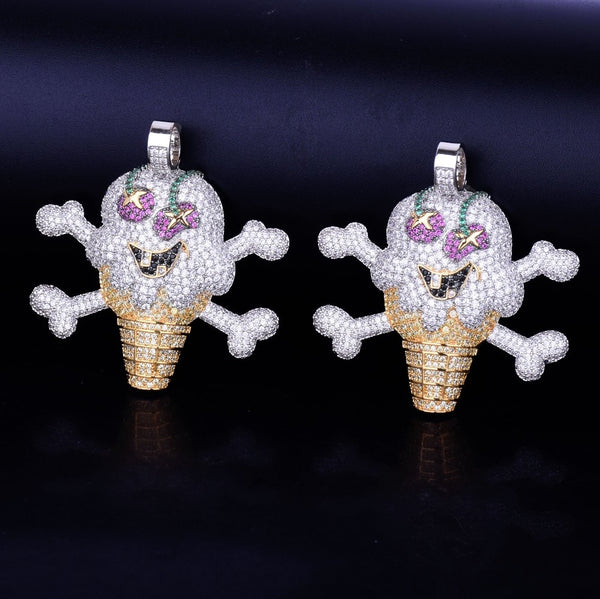 Skull ice cream shape Necklace& Pendant Free Rope Chain Gold Color AAA Cubic Zircon Men's Hip Hop Jewelry For Gift | Vimost Shop.
