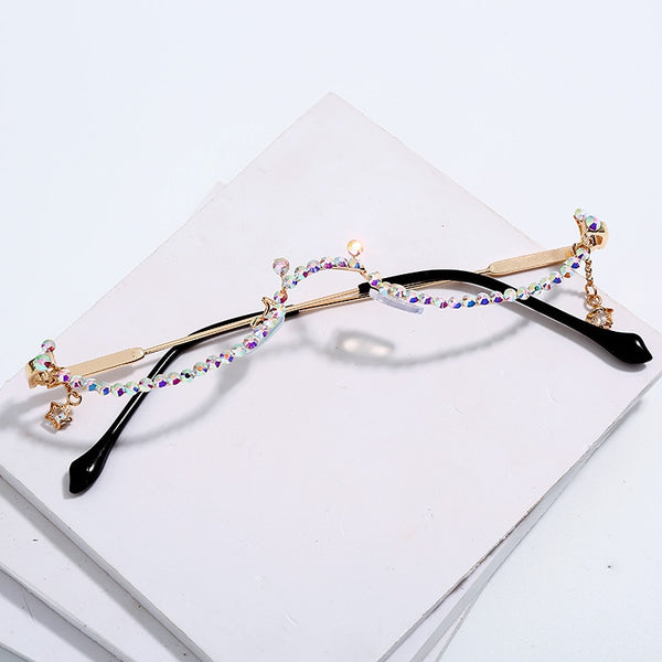 Fashion eyeglasses Alloy Frame for Women Star Drop Lensless Chain Pendant Decoration Half Frame Luxury Diamond Glasses | Vimost Shop.