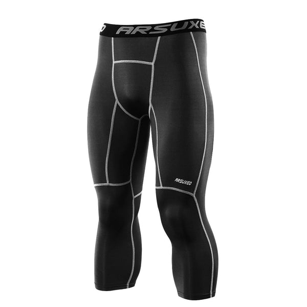 Men 3/4 Sports Compression Tights Base Layer Running Tights GYM Fitness Active Training Exercise Pants