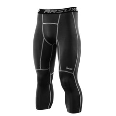 Men 3/4 Sports Compression Tights Base Layer Running Tights GYM Fitness Active Training Exercise Pants