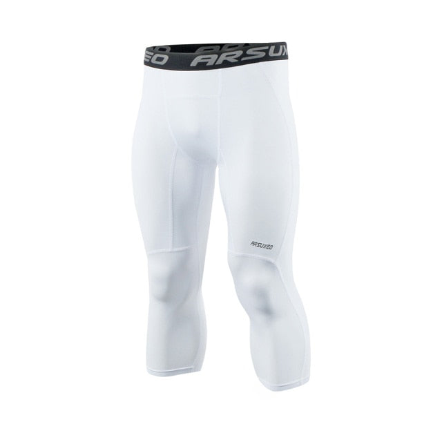 Men 3/4 Sports Compression Tights Base Layer Running Tights GYM Fitness Active Training Exercise Pants