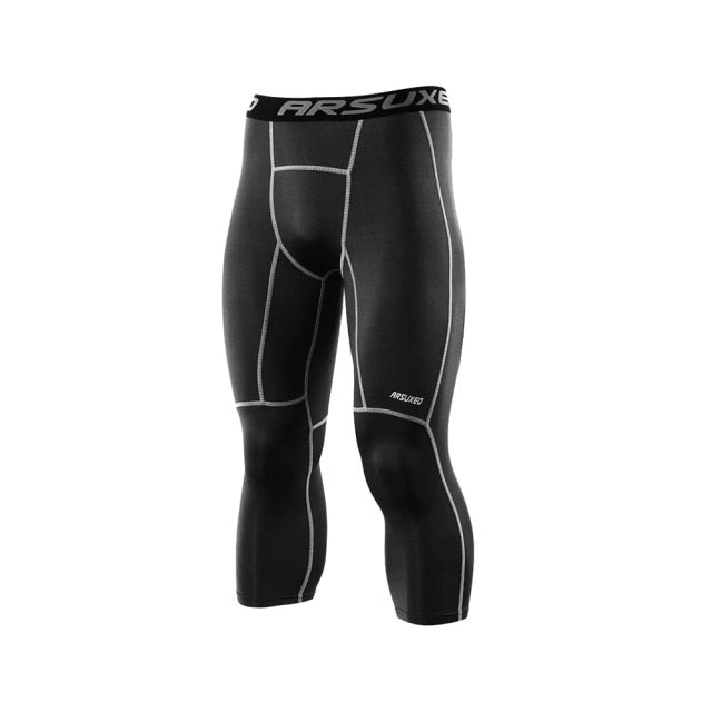 Men 3/4 Sports Compression Tights Base Layer Running Tights GYM Fitness Active Training Exercise Pants