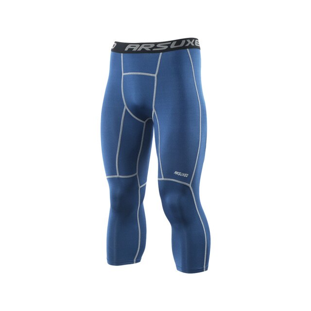 Men 3/4 Sports Compression Tights Base Layer Running Tights GYM Fitness Active Training Exercise Pants