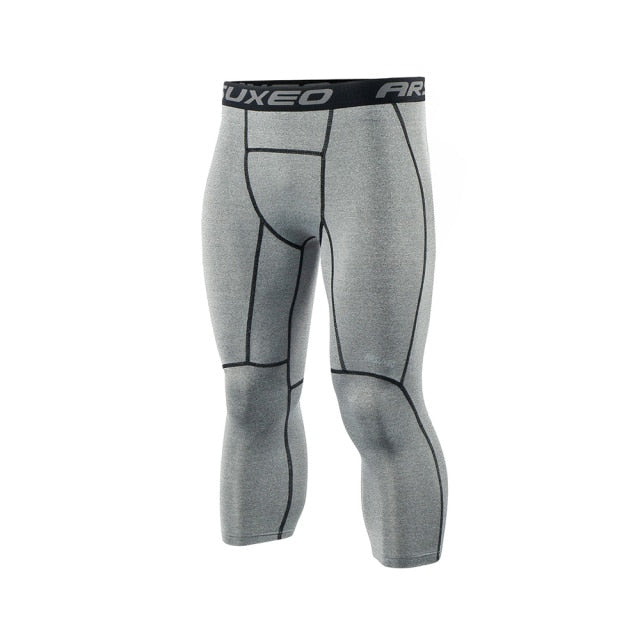 Men 3/4 Sports Compression Tights Base Layer Running Tights GYM Fitness Active Training Exercise Pants