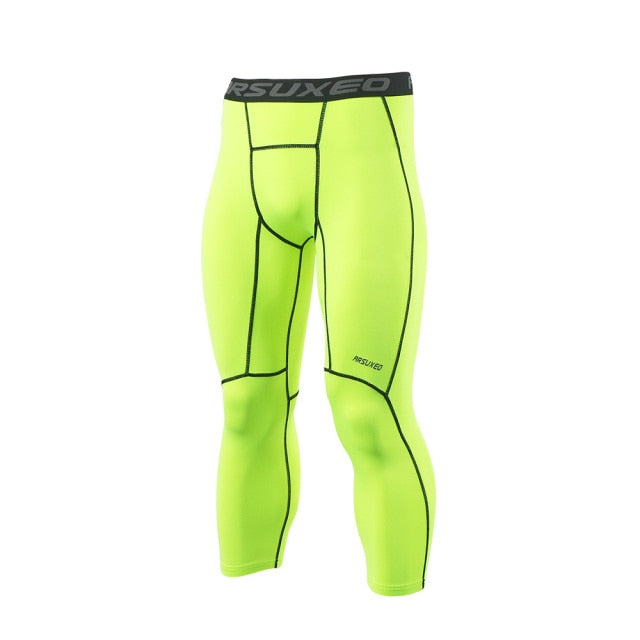 Men 3/4 Sports Compression Tights Base Layer Running Tights GYM Fitness Active Training Exercise Pants