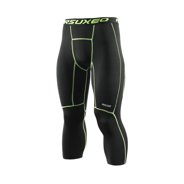 Men 3/4 Sports Compression Tights Base Layer Running Tights GYM Fitness Active Training Exercise Pants