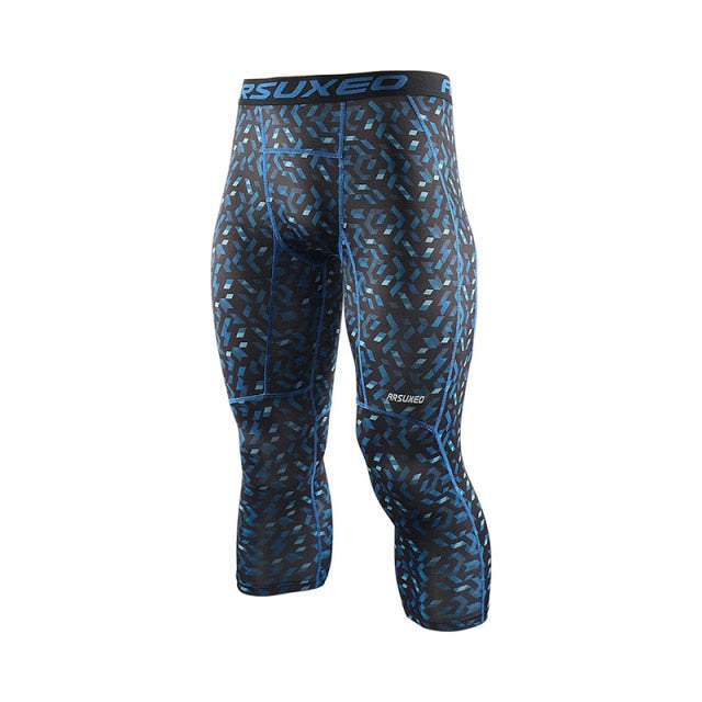 Men 3/4 Sports Compression Tights Base Layer Running Tights GYM Fitness Active Training Exercise Pants