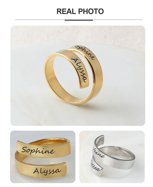 Personalized Gift Customized Engraved Name Stainless Steel Adjustable Rings for Women Anniversary Jewelry | Vimost Shop.