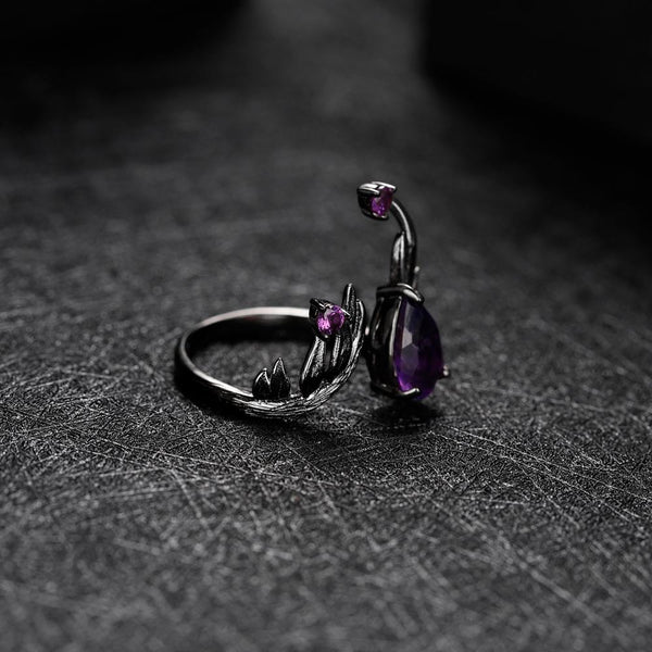 1.43Ct Natural Amethyst Gemstone Rings 925 Sterling Silver Handmade Adjustable Angel's Wing Ring for Women Bijoux | Vimost Shop.