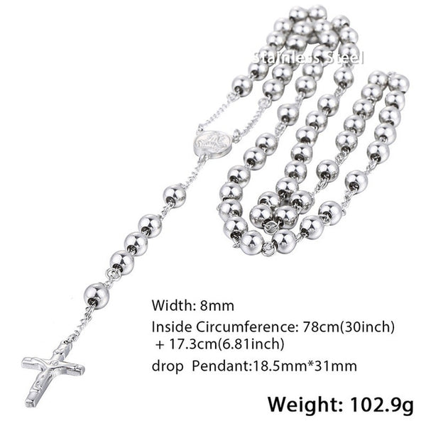 Long rosary necklace for men women stainless steel bead chain cross pendant women's men's gift jewelry | Vimost Shop.