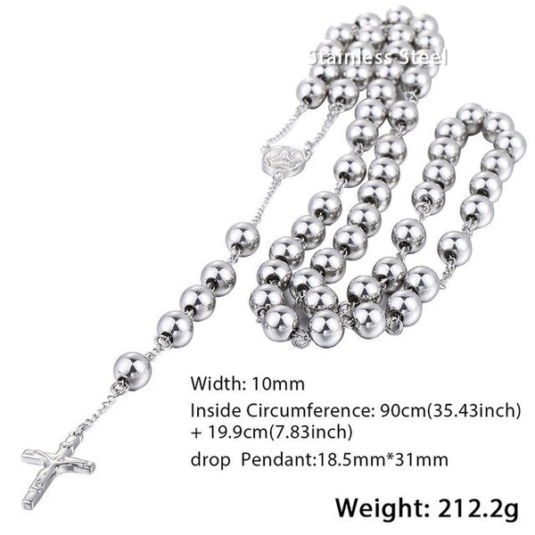 Long rosary necklace for men women stainless steel bead chain cross pendant women's men's gift jewelry | Vimost Shop.