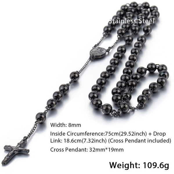 Long rosary necklace for men women stainless steel bead chain cross pendant women's men's gift jewelry | Vimost Shop.