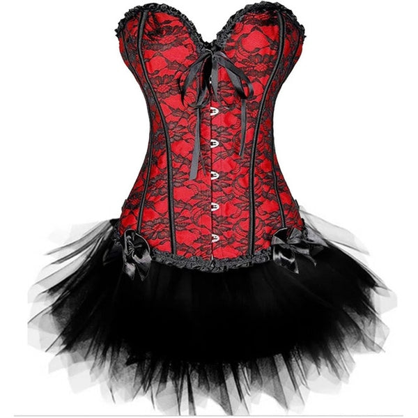 Women Sexy Burlesque Overbust Corset Bustier Top With Mini TuTu Skirt Fancy Dresses Costume Sexy Gothic Corsets Dress | Vimost Shop.