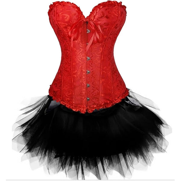 Women Sexy Burlesque Overbust Corset Bustier Top With Mini TuTu Skirt Fancy Dresses Costume Sexy Gothic Corsets Dress | Vimost Shop.