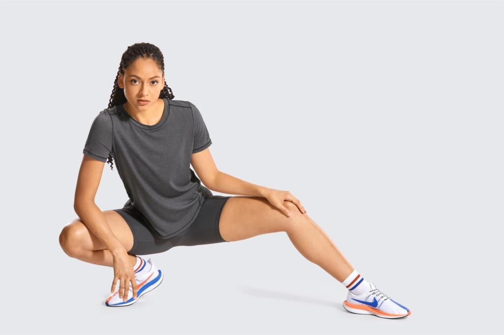 Women's Lightweight Heather Loose Fit Short Sleeve Sport Shirt Workout Top