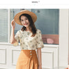 Summer Short Sleeve 100% Cotton Trumpet Sleeve Daisy Print Pattern T-Shirt | Vimost Shop.