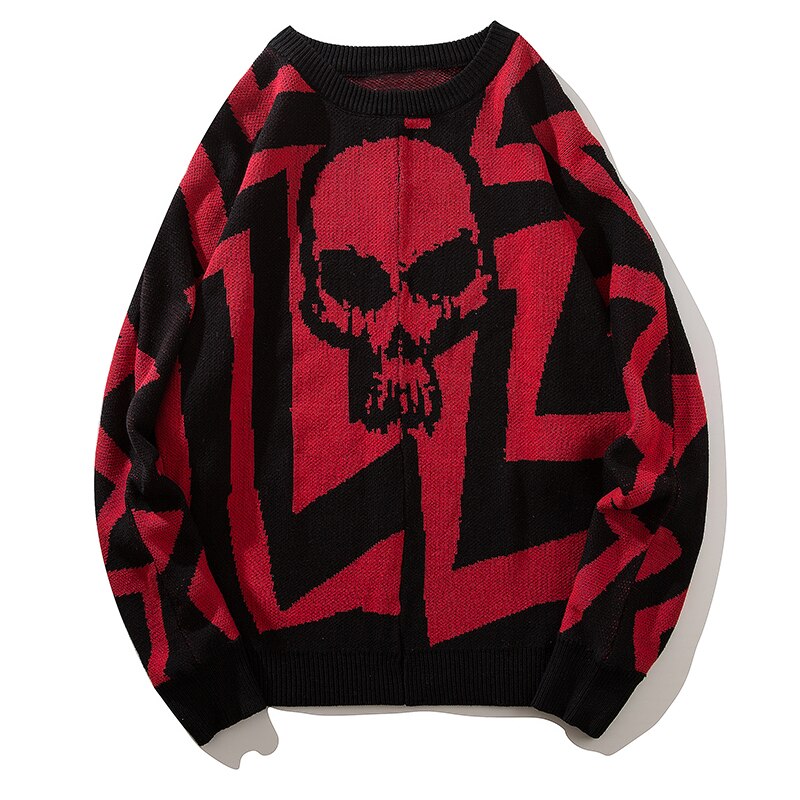 Men Skull Printed Hip Hop Sweater Streetwear High Quality Loose Oversized Sweaters Casual Pullover Clothing KA13 | Vimost Shop.
