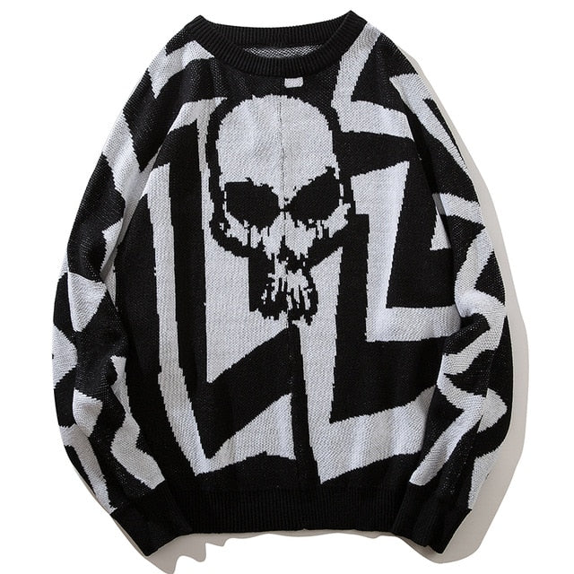 Men Skull Printed Hip Hop Sweater Streetwear High Quality Loose Oversized Sweaters Casual Pullover Clothing KA13 | Vimost Shop.