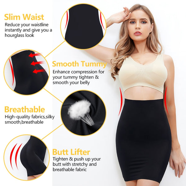 Women Half Slips for Under Dresses High Waist Underskirt Seamless Skirt Tummy Control Body Shaper Butt Lifter Slimming Underwear | Vimost Shop.