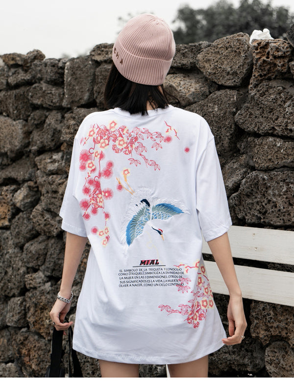 Mens Hip Hop T Shirts Pink Floral Crane Streetwear Tshirt Harajuku Summer Short Sleeve | Vimost Shop.
